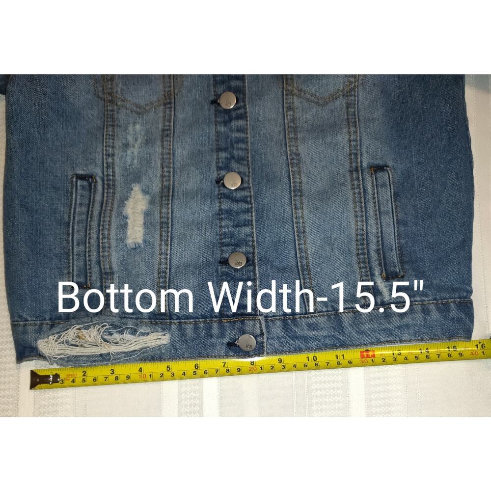 Rsq Denim Jean Jacket Women's S Distressed Medium Wash Blue Rips Trucker Pockets - Picture 14 of 16
